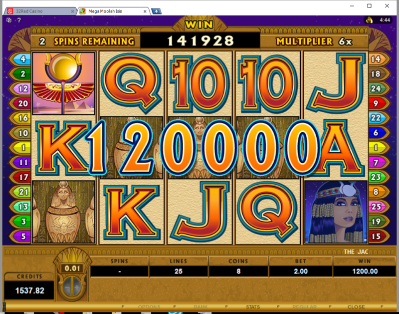 Mega Moolah Isis Big Win – $1200 from $2 bet!